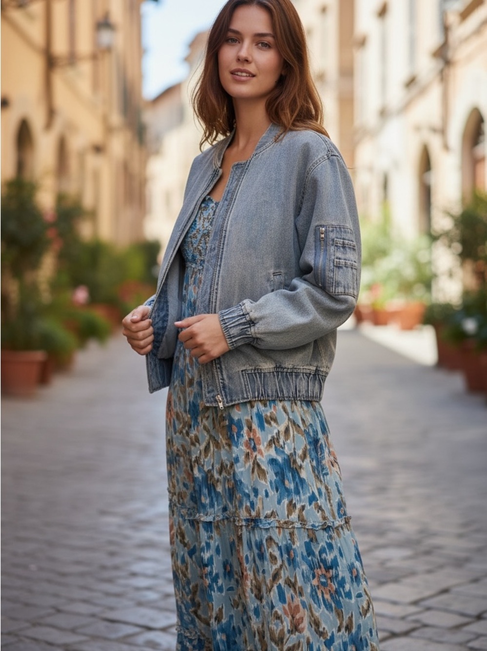 Mango Light Blue Denim Bomber Jacket